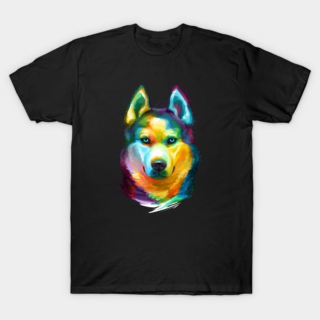 Siberian Husky Colorful Portrait T-Shirt by stonemask